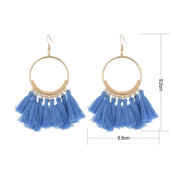 NEW!💙💎BEAUTIFUL PALE AQUA BLUE TASSEL HOOPS!💎💙 - Picture 3 of 6